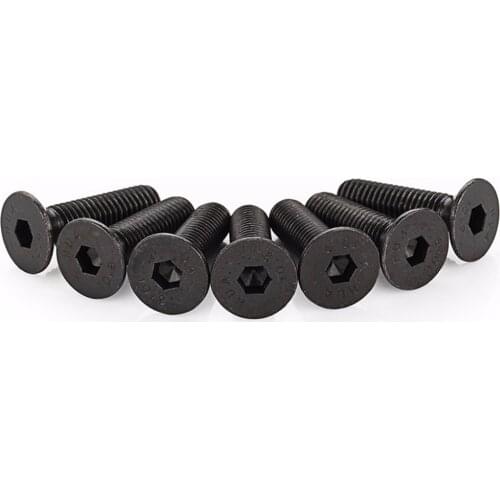 200PCS M4 Black 10.9 Flat Head Screw Countersunk Hex Socket Cap Bolt M4*6/8/10/12/16/20/25/30mm