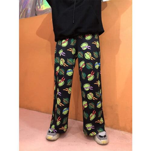Retro Cartoon Printed Pants Harajuku Streetwear Pants Woman Man Wide Leg Trousers Pantalones Mujer Cintura Alta