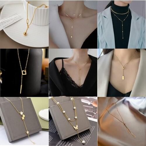 XIYANIKE 316L Stainless Steel Gold Color Butterfly Star Bead Long Tassel Necklaces For Women 2021 Trendy Fashion Gift Jewelry
