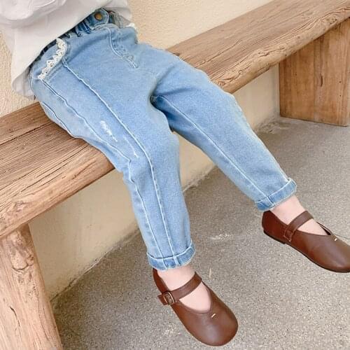 Kids Jeans Lace Floral Girl Jeans Spring Autumn Kids Jeans Girls Casual Style Baby Girl Clothes