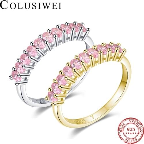 Colusiwei Authentic 925 Sterling Silver Dazzling Oval Cut Pink CZ Zircon Finger Rings for Women Wedding Statement Jewelry