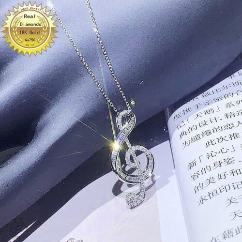 18K gold necklace natural diamond 0.35 ct necklace With certificate 002