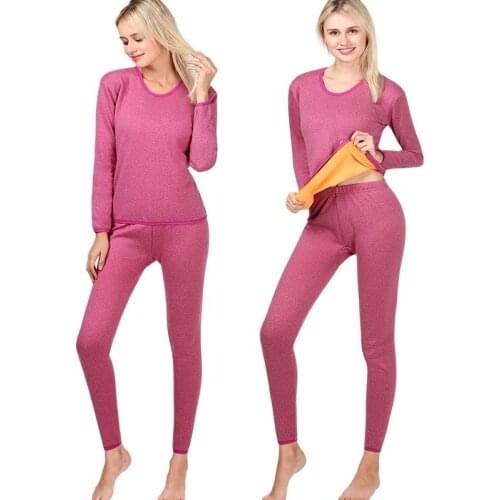 Two Piece Set Thermal Underwear Thick Women Warm Long Sleeves Top&Trouser Suits O Neck Long Johns Keep Warm for Ladies