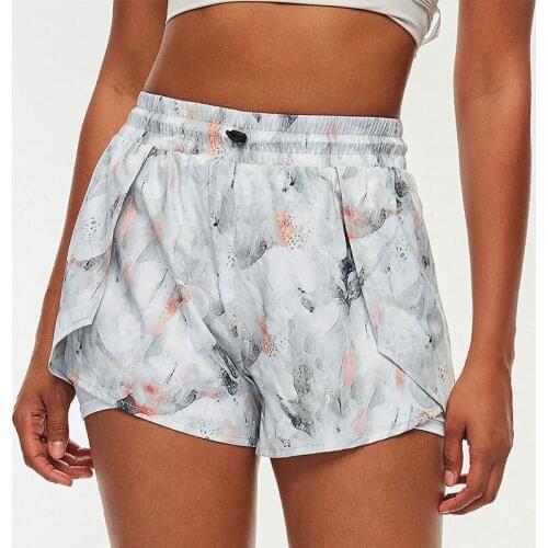 Summer New High Waist Running Shorts Women 2 In 1 Quick Dry Gym Loose Sport Shorts Breathable Printing Yoga Shorts