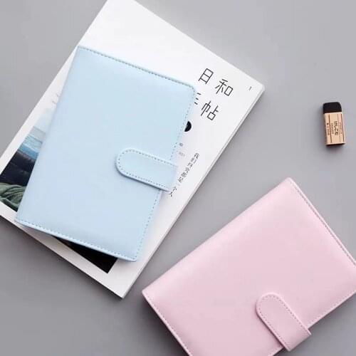 Macaron Solid Color A5 A6 6 Ring Binder PU Clip-on Notebook Leather Loose Leaf Cover Notebooks Journal Kawaii Stationery