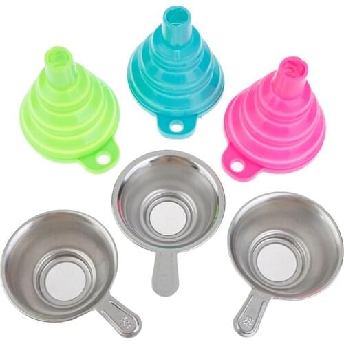 2Pcs/Set Metal Resin Filter Cup+Silicon Funnel Collapsible Telescopic Oil Funnel