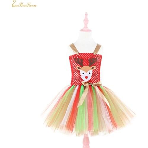 Cute Baby Deer Cosplay Tutu Dress Girls Christmas Costume Kids Stage Show Dance Dress Children Halloween Party Cosplay Costume
