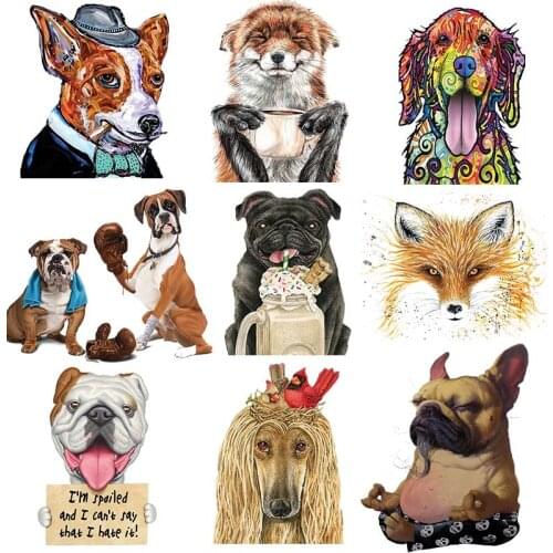 Multi Dog Portraits Iron on Heat Transfer Printing Patches Stickers for Clothes T-shirt DIY Appliques Washable Patches On Cloth
