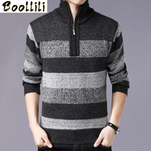 Striped Autumn Winter MenS Sweater 2020 Long Sleeves Turtleneck Solid Color Casual Slim Fit Brand Knitted Pullovers