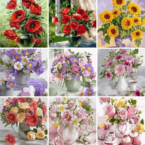 DIY Flower Painting By Numbers Kit No Frame Oil Painting By Numbers 19.7x15.7inch 26 Colors DIY Gift Diff:3 Stars VA-2968