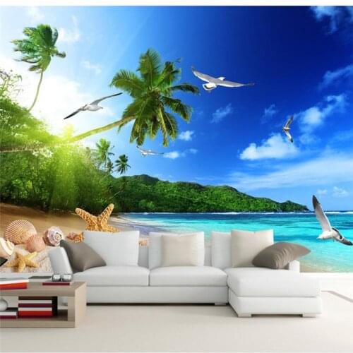 Mural papier peint wallpaper for walls 3 d Custom wallpaper Beach scenery beach coconut tree TV wall photo wall mural
