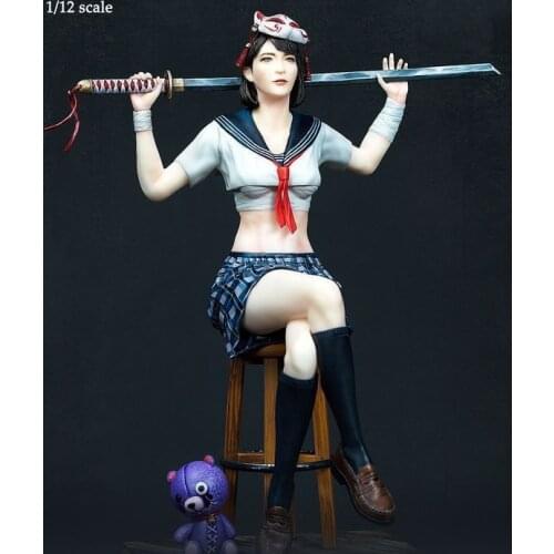 Unpainted Female Warrior Cute Bodyguard GK Resin Figure 1/12 Scale Model Kit Resin Colorless Self-Assembled Toy No.77