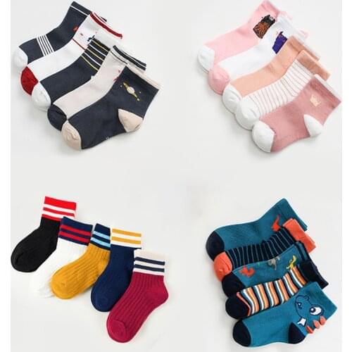 5 Pairs/Set Baby Cartoon Middle Tube Socks Soft Breathable Autumn Winter Baby Cotton Socks Korean Style Baby Socks