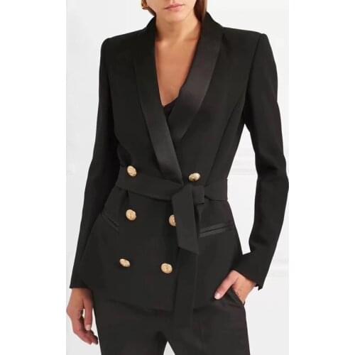 2019 early spring new fashion womens double-breasted tie slim small suit OL temperament professional jacket female high quality