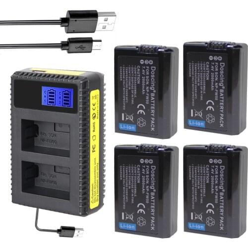 NP-FW50 USB LCD Dual charger+4Pcs NP FW50 batteries for Sony NEX-5 NEX-7 SLT-A55 A33 A55 A37 A3000 A5000 A5100 A6000 A6300 A7000