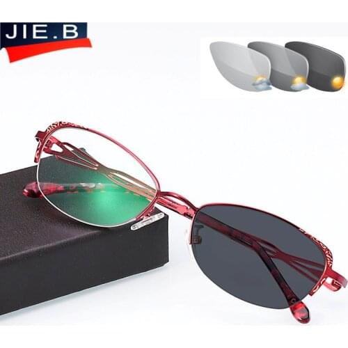 Fashion Elegant Women Transition photochromic Reading Glasses Women Diopter Presbyopic Eyeglasses 1.0-4.0 reading sun glasses