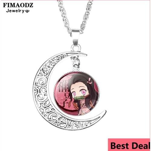 FIMAODZ Anime My Hero Academia Necklace All Might Midoriya Izuku Todoroki Figure Glass Crystal Moon Pendant Chain Jewelry Gift