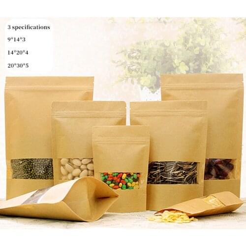50pcs Packing Zip Kraft Paper Window Bag Stand Up Gift Dried Food Fruit Tea Packaging Pouches Zipper Self Sealing Bags