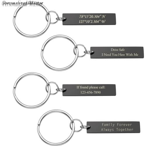 Personalized Master Custom Text Keychains Stainless Steel Plain Dog Tag Engraving Keyring Valentines Day BFF Best Friend Gift