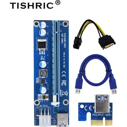 TISHRIC 2021 gpu PCIE PCI-E Riser 006C card PCI E X16 PCI Express 6Pin to SATA 1X 16X USB3.0 Extender LED For Mining ETH BTC