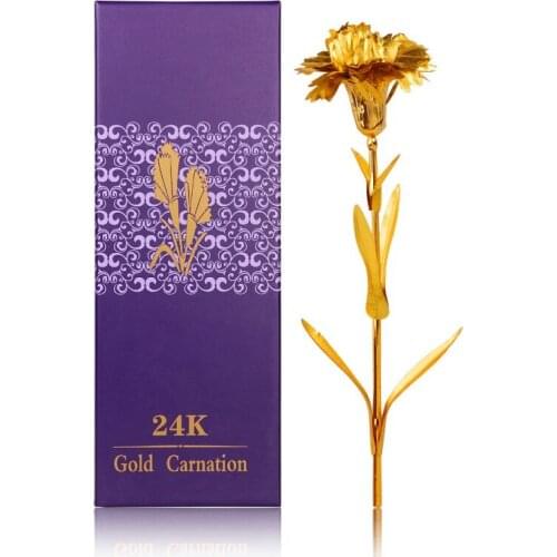 10pcs 24K Gold Plated Carnation Flower Mothers Day Gift for Women Mom Handcrafted Present With Gorgeous Packing Box WA1436