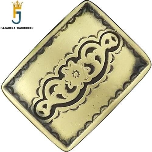 FAJARINA Unique Design Solid Brass Buckle Only for 3.6-3.9cm Width Cowboy Floral Pattern Belt Buckles Men Freeshipping BCK038