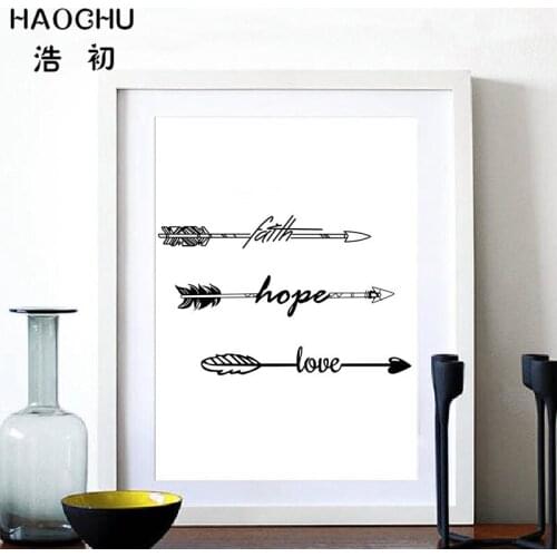 HAOCHU Nordic Typography Love Faith Hope Quote Canvas Art Poster Cupids Arrow Vintage Picture Wall Art Home Decor Brief Murals