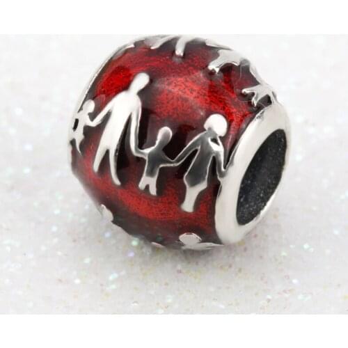 Warm Family Photograph Real 925 Sterling Silver Beads Red Enamel Fit Charms Bracelets Jewelry for Women Gift