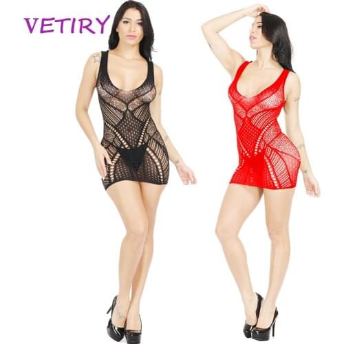 VETIRY Exotic Apparel Women Baby Dolls Dress Sexy Lingerie Sex Costumes Hollow Nightwear Intimates Half Slip Backless Underwear
