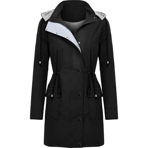 Women Autumn Winter Solid Rain Jacket Outdoor Plus Size Waterproof Hooded Windproof Zipper Epaule Motorcycle Streetwear Coat