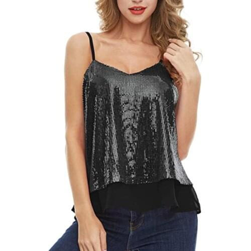 New Fashion Sexy Vest Women Sequin Tops Shirt Female Sleeveless V Neck Tops Summer Womens T-shirts Street Wear Party Clothes