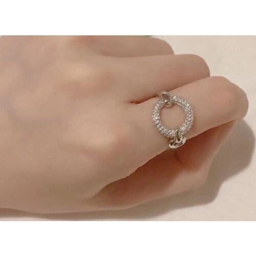 925 Sterling Silver Elegant crystal circle silver rings fashion Hollow Geometric Round Circle Finger ring women Dazzling jewelry