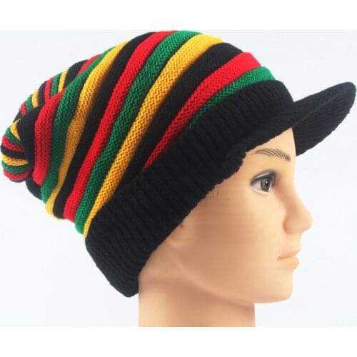 Winter Men Women Striped Rasta Red Yellow Green Bob Marley Reggae Fashion New Wool Rainbow Beanie Jamaican Bonnet Skullies Caps