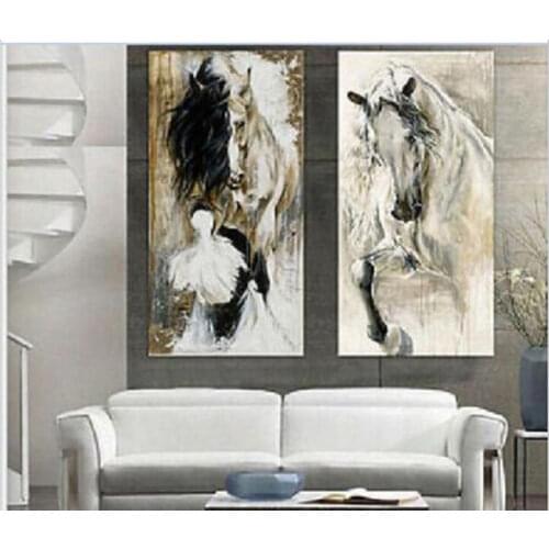 100%hand-painted abstract oil painting horse walking elegant on canvas no framed