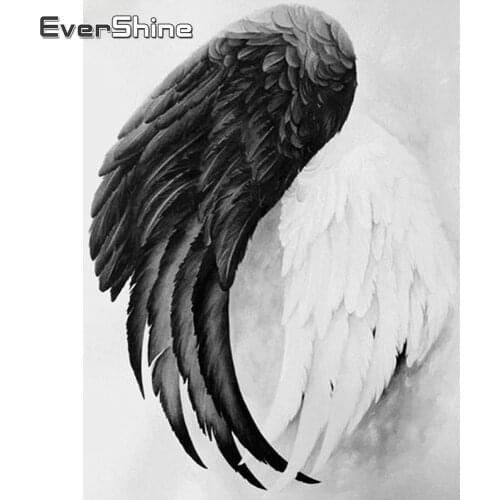 EverShine Diamond Painting Wing Full Square Diamond Embroidery Landscape Mosaic Black And White Picture Of Rhinestones Wall Art