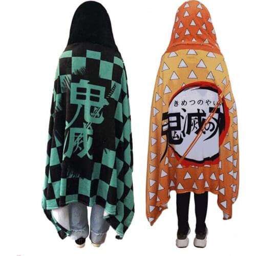 Anime Demon Slayer Kimetsu No Yaiba Blanket Cloak Cosplay Costume Kamado Nezuko Agatsuma Zenitsu Flannel Blanket Hoodie Shawl