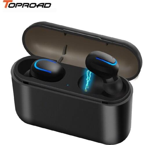 TOPROAD Bluetooth Earphone TWS V5.0 Wireless Waterproof Sport Stereo Bass Earbuds In-Ear Headset with Mic Power Bank