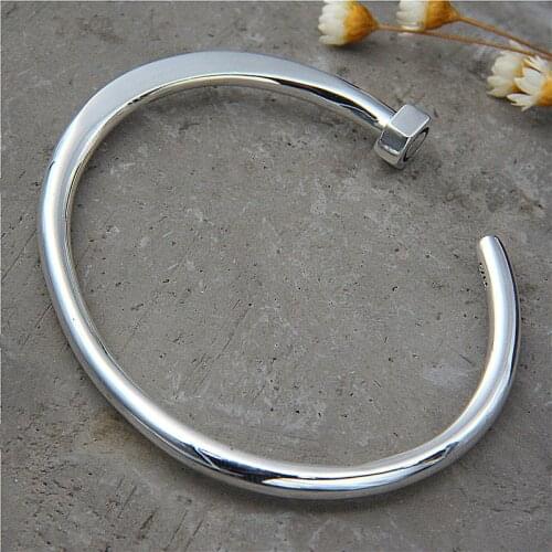 Fashion Jewelry European And American Willow Nail S925 Sterling Silver Japanese And Korean Fashion Trendy Simple Bangle Female