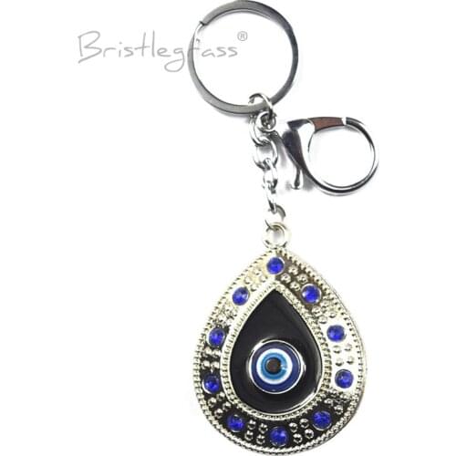 BRISTLEGRASS Turkish Blue Evil Eye Rhinestone Waterdrop Drop Keychain Key Chain Ring Holder Amulets Lucky Charm Pendant Blessing