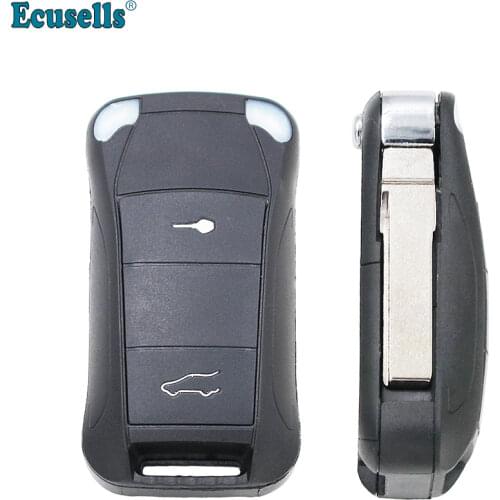 2 Buttons Flip Remote Key Shell case fob for Porsche Cayenne uncut HU66 blade