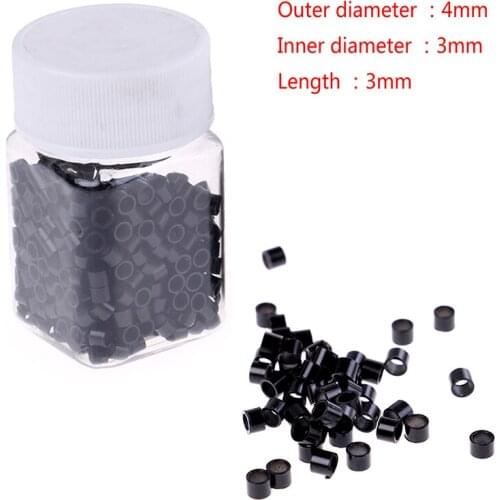 500pcs/lot Black 4.0*3.0*3.0mm Black Aluminium Hole Silicone Lined Micro Beads Hair Extension Tubes Microrings Tube Beads