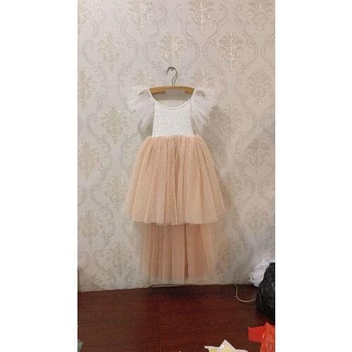 Girls 2020 Summer New Long Style Dress Kids Ankle-Length Irregular Length Princess Puff Sleeve Yarn Dresses Children Frocks