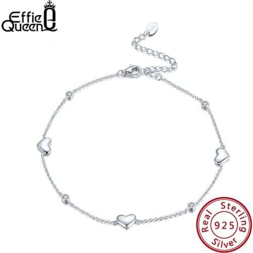 Effie Queen Romantic Love Heart Shape Anklets 100% 925 Silver for Mother Wife Birthday Wedding Gift Leg Chain Jewelry SA01