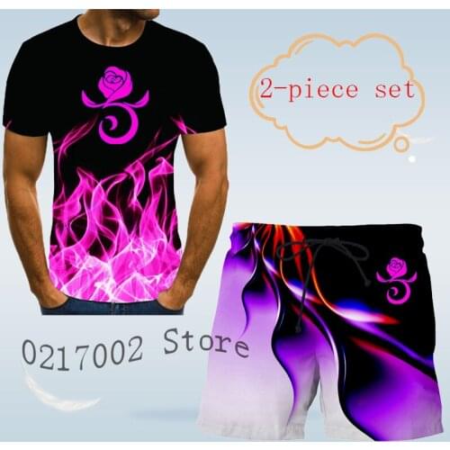 Mens flower pattern 3D T-shirt set print 2021 Summer Short Sleeve Button Shirt beach shorts Street casual mens suit 2pcs