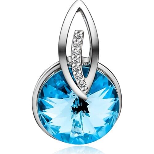 GND0730 New 925 Sterling Silver Lovely Sweet Beauty Blue Crystal Luxury Round Necklaces Pendants , Jewelry Gift For Women