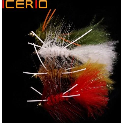 ICERIO 6PCS Brass Bead Head Rubber Legs Wooly Bugger Streamers Fishing Fly Lures Olive Red Saltwater Tying Hook Trout Flies Bait