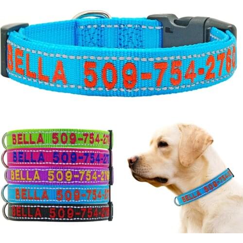 Personalized Dog Collar Reflective Nylon Embroidered ID Dogs Tag Collars Pet Name Phone No. Collars For Small Large Dogs