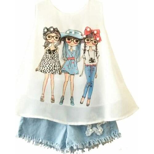 Kids Summer Chiffon Clothing Sets For Girl Vest + Shorts Two-piece Teens Children Fashion Girls Clothes Suit Baby Tracksuit 7yrs