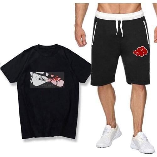 Anime Kakashi Sasuke Couple Suit Leisure Sportswear Clothing Summer Suit Short-Sleeved T-Shirt + Shorts 2-Piece Se