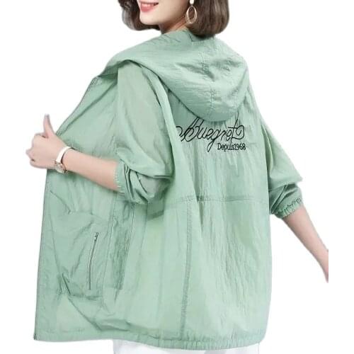 2021 New Womens Sun Protection Clothing Loose Large Size Female Sun Protection Wear Mid Long Hooded Summer Ladies Jacket 4XL